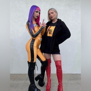 Red thigh high platform boots!